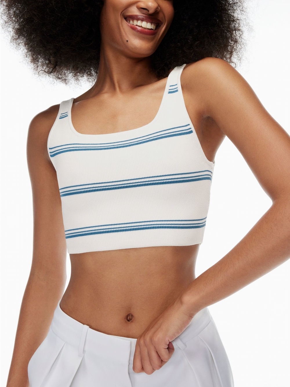 Aritzia Ribbed Crop Tank - White with Blue Stripes